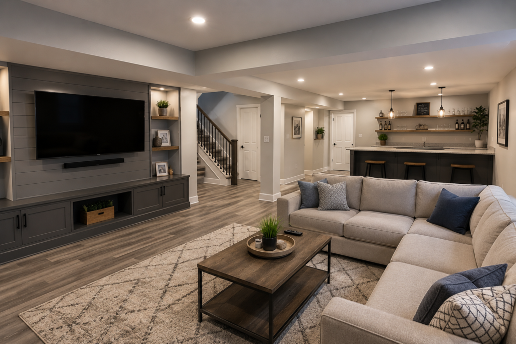 Finished basement remodeling project in Toledo Ohio